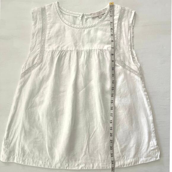 Loft Linen White Sleeveless Blouse Womens Size M Lace Work Travel Cottagecore - Picture 9 of 11